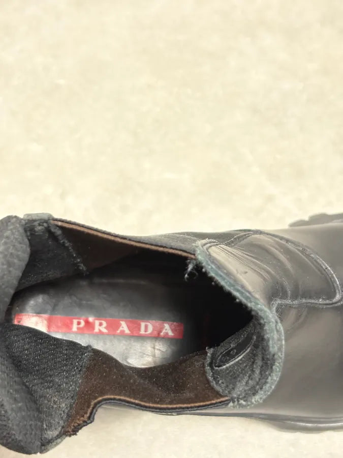 FW1999 Prada Black Chelsea Vibram Leather Boots BjCWlzn 8