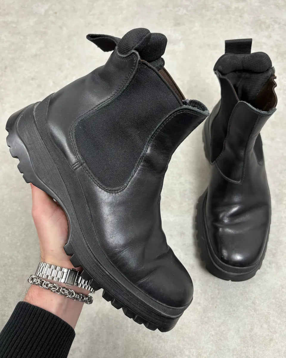 FW1999 Prada Black Chelsea Vibram Leather Boots BjCWlzn 0
