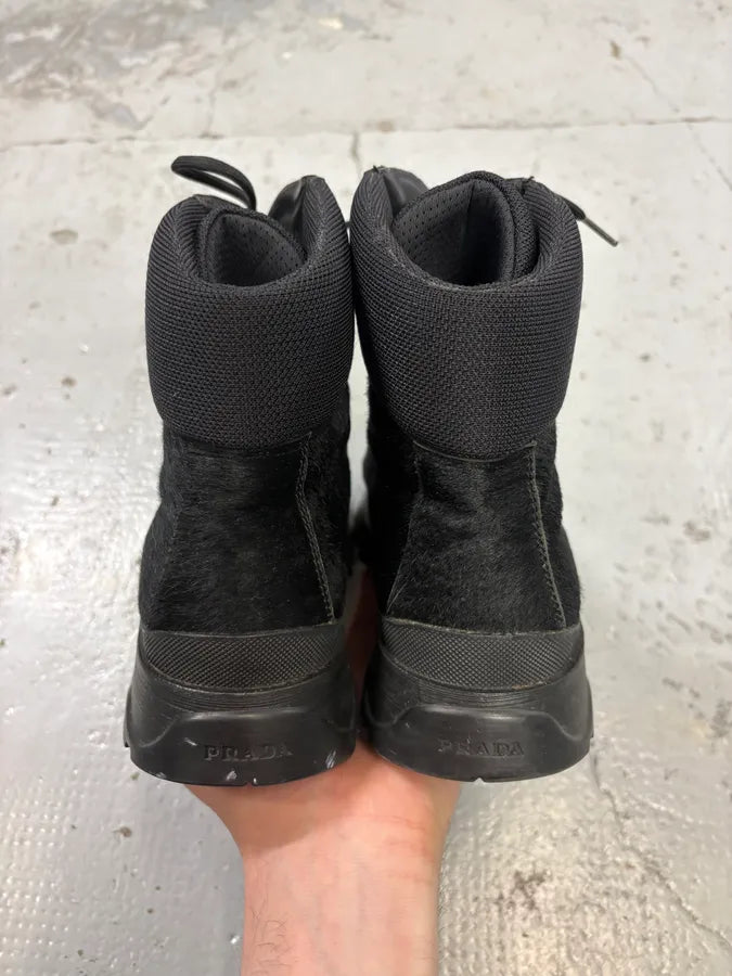 FW1999 Prada Black High Ponyhair Leather Vibram Boots IDhRRCy 6