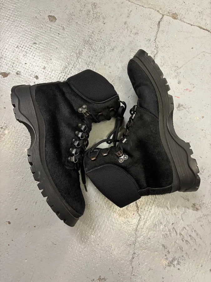 FW1999 Prada Black High Ponyhair Leather Vibram Boots IDhRRCy 5