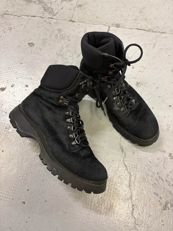 FW1999 Prada Black High Ponyhair Leather Vibram Boots IDhRRCy 4