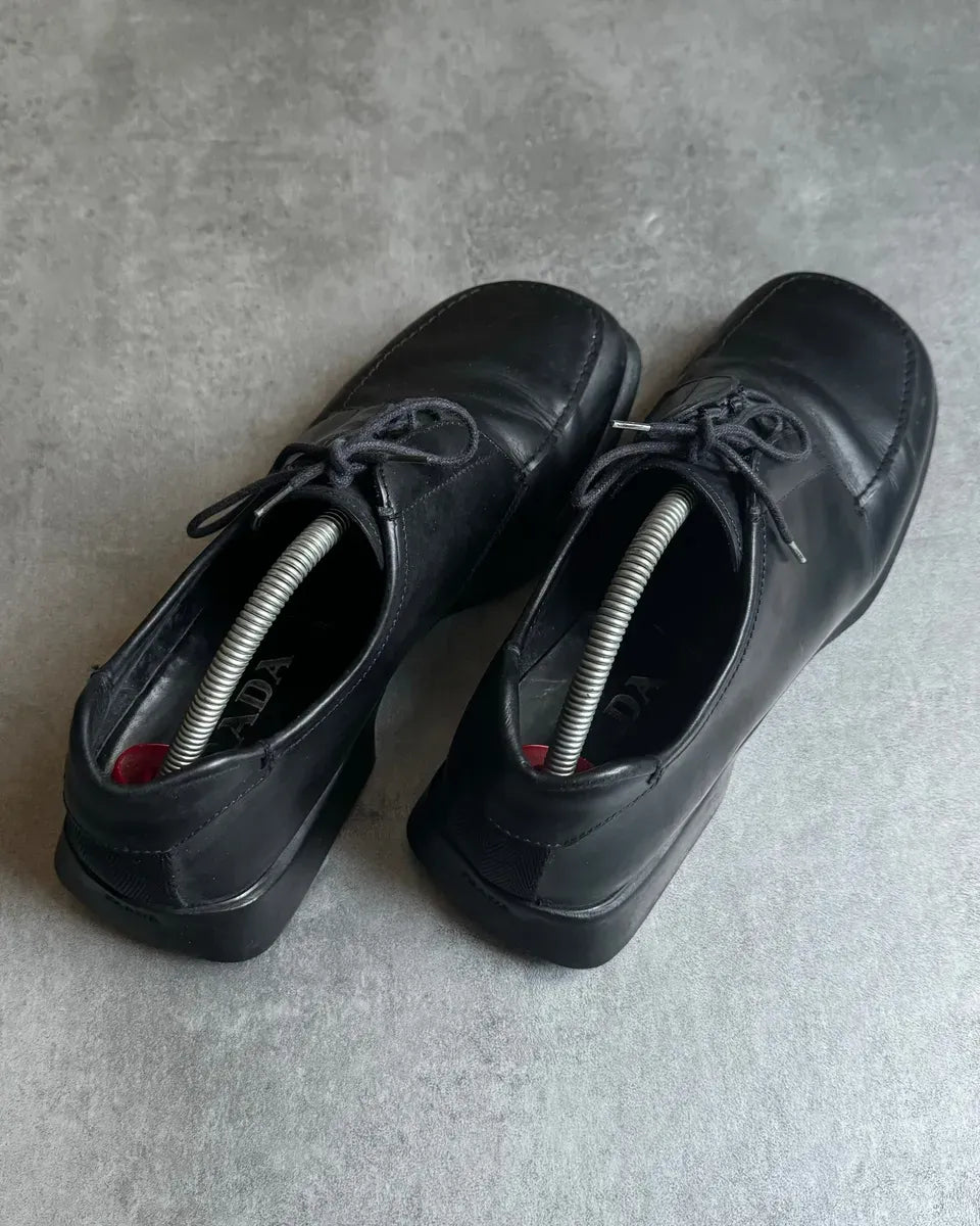 FW1999 Prada Black Leather Derby Square Toe Shoes YPZvcjV 3