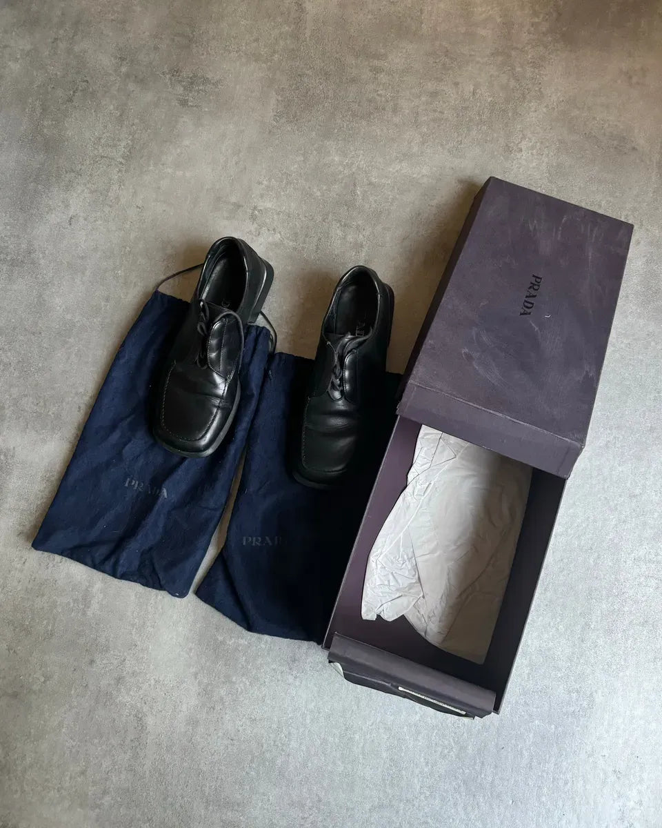 FW1999 Prada Black Leather Derby Square Toe Shoes YPZvcjV 7