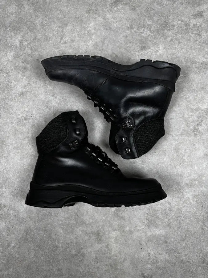 FW1999 Prada Black Leather Vibram Hiking Boots FaHcZlA 2