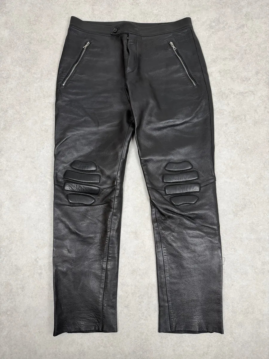 FW1999 Prada Black Padded Biker Leather Pants ePJzZyG 0