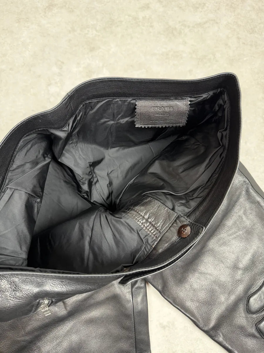 FW1999 Prada Black Padded Biker Leather Pants ePJzZyG 5
