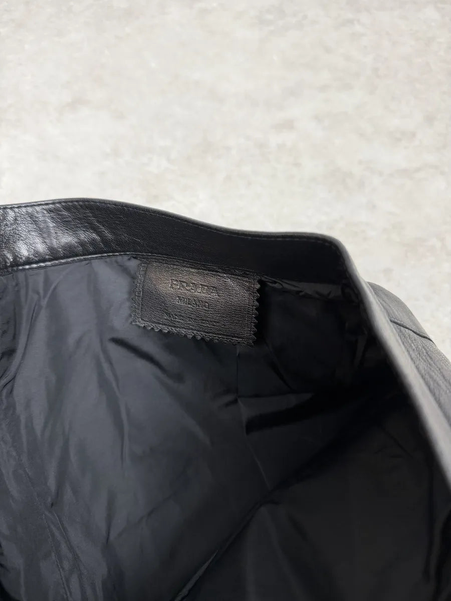 FW1999 Prada Black Padded Biker Leather Pants ePJzZyG 7