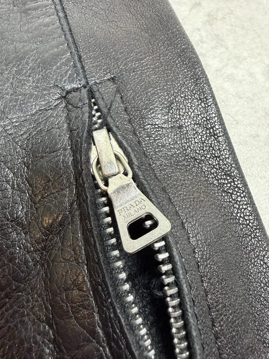 FW1999 Prada Black Padded Biker Leather Pants ePJzZyG 9