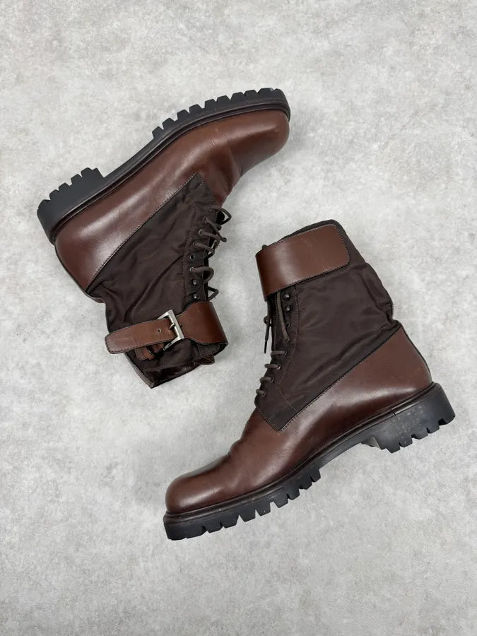 FW1999 Prada Brown Leather High Ankle Military Boots LvgLwdF 1