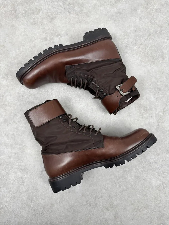 FW1999 Prada Brown Leather High Ankle Military Boots LvgLwdF 2