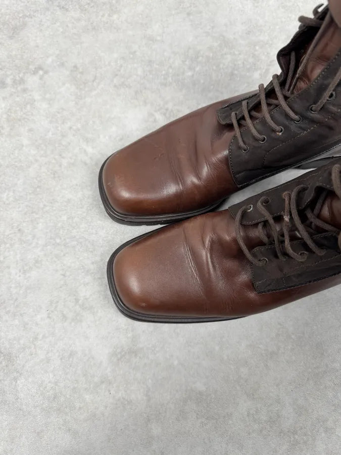 FW1999 Prada Brown Leather High Ankle Military Boots LvgLwdF 3