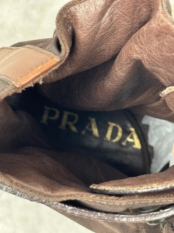 FW1999 Prada Brown Leather High Ankle Military Boots LvgLwdF 5