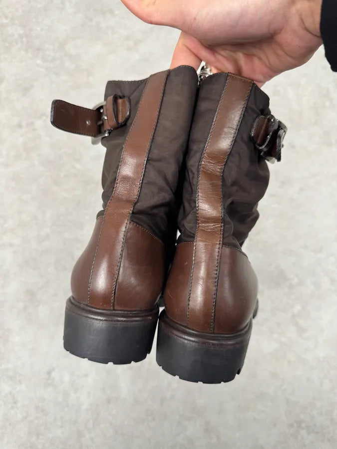 FW1999 Prada Brown Leather High Ankle Military Boots LvgLwdF 6