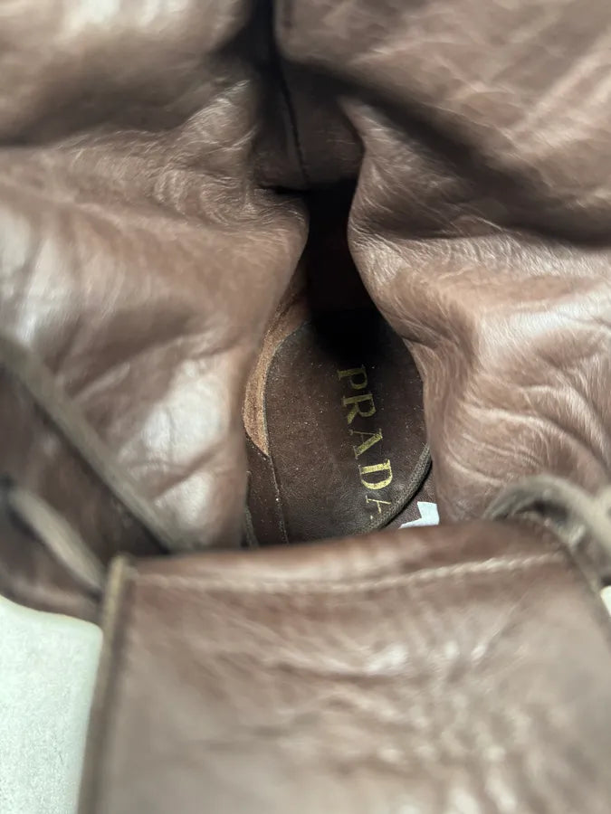 FW1999 Prada Brown Leather High Ankle Military Boots LvgLwdF 7