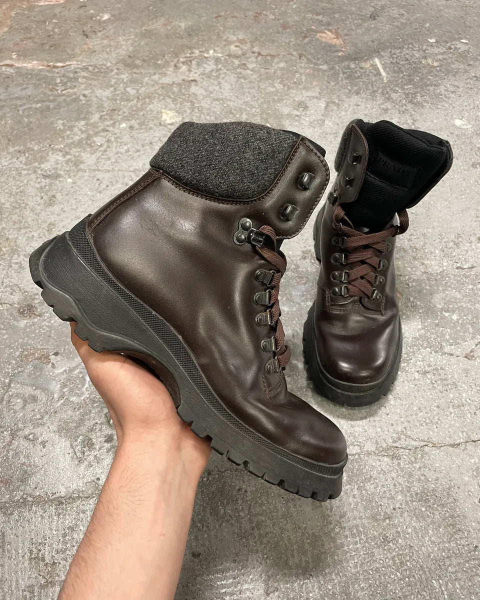 FW1999 Prada Brown Leather Hiking Boots (40.5eu/us7.5) 0