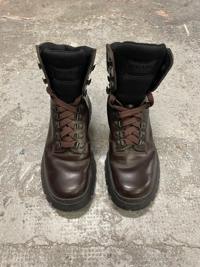 FW1999 Prada Brown Leather Hiking Boots (40.5eu/us7.5) 1