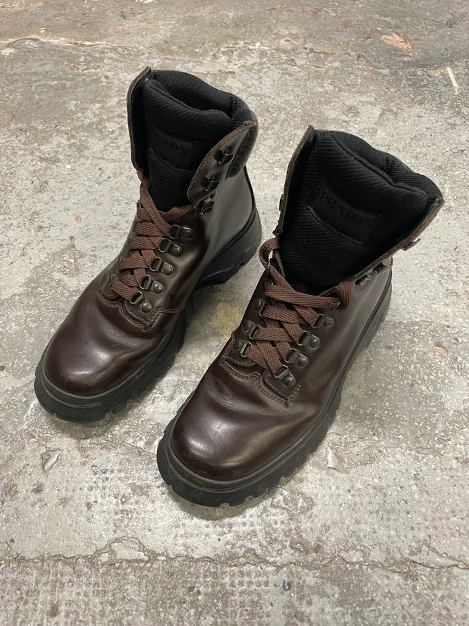 FW1999 Prada Brown Leather Hiking Boots (40.5eu/us7.5) 2