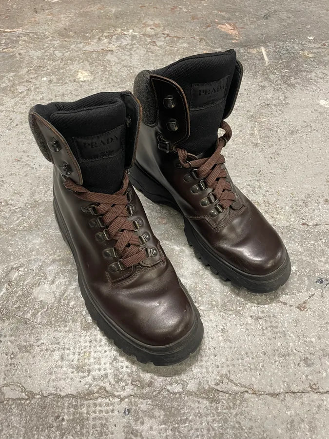 FW1999 Prada Brown Leather Hiking Boots (40.5eu/us7.5) 3