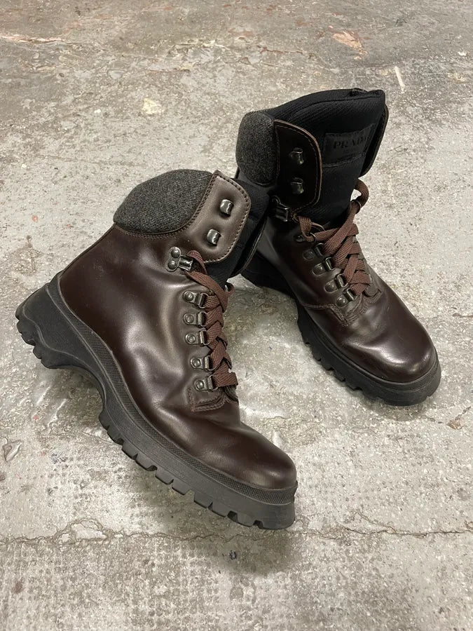 FW1999 Prada Brown Leather Hiking Boots (40.5eu/us7.5) 4
