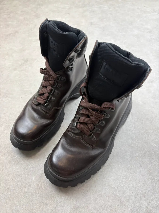 FW1999 Prada Brown Leather Vibram Boots tzFdwgp 2