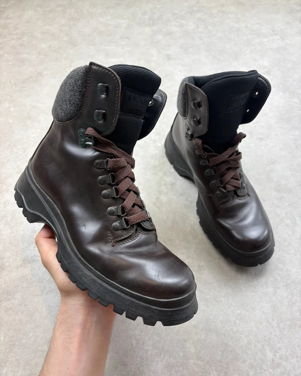 FW1999 Prada Brown Leather Vibram Boots tzFdwgp 0