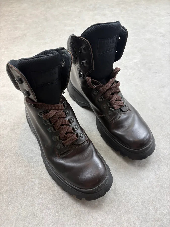 FW1999 Prada Brown Leather Vibram Boots tzFdwgp 3