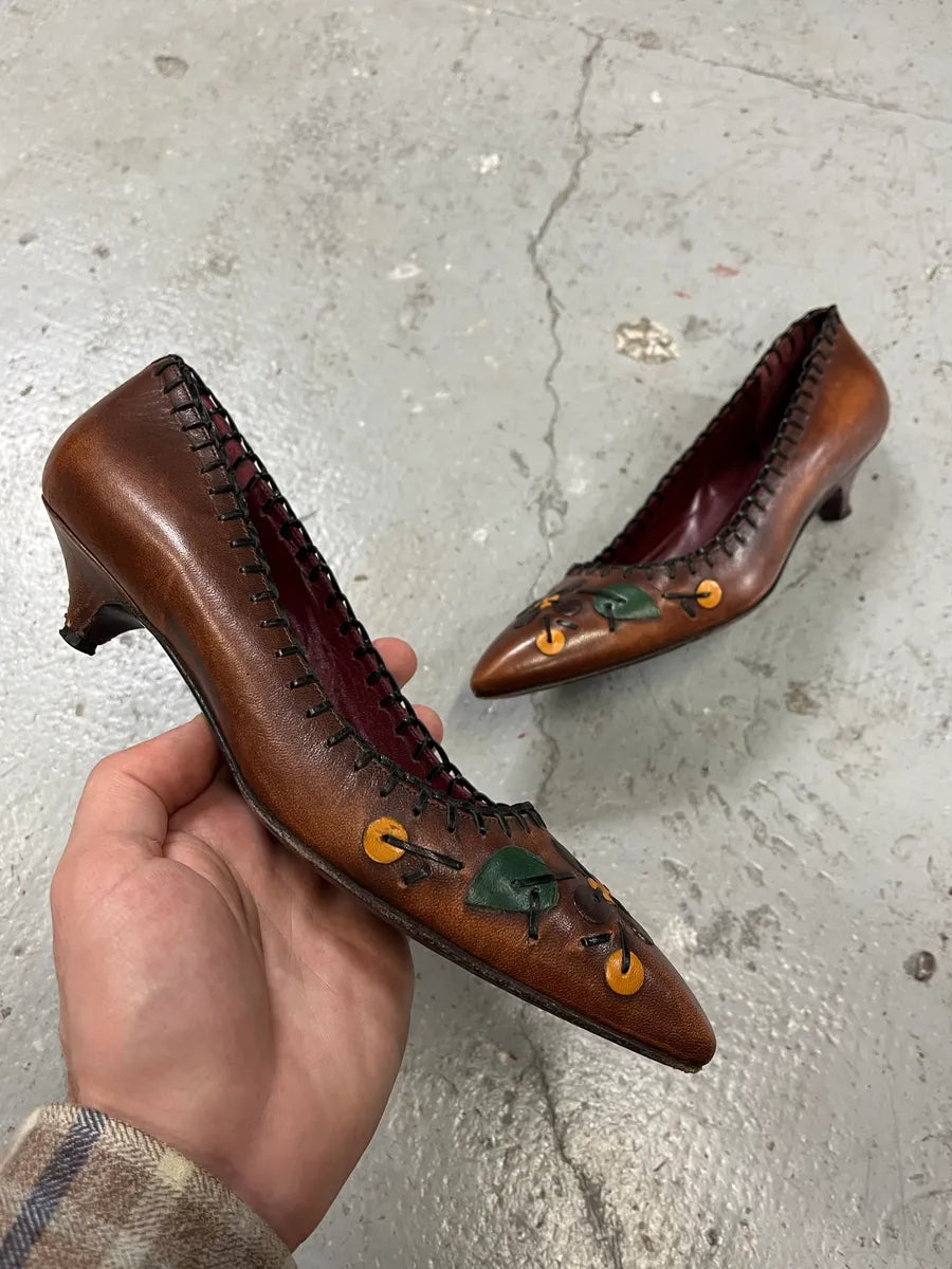 FW1999 Prada Brown Leaves Pumps iZZtdfH 0