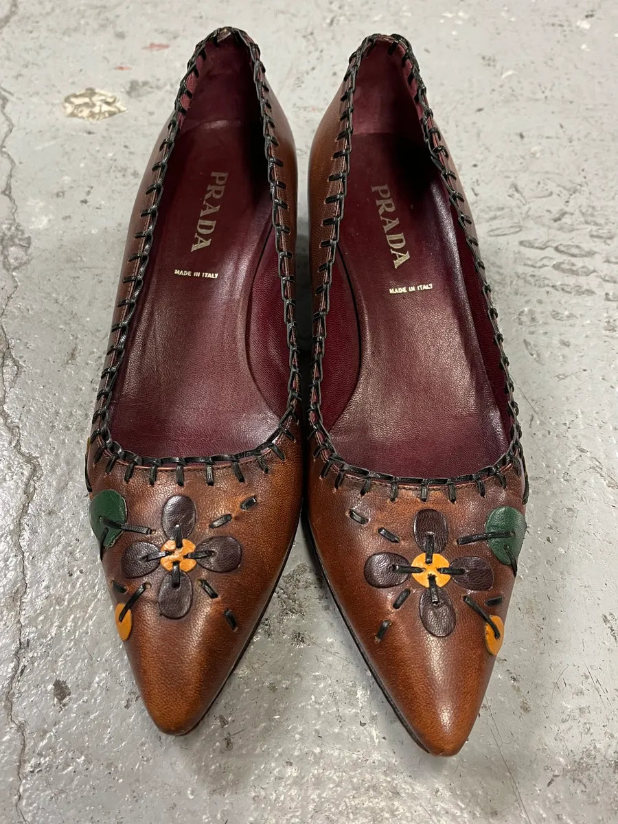 FW1999 Prada Brown Leaves Pumps iZZtdfH 4