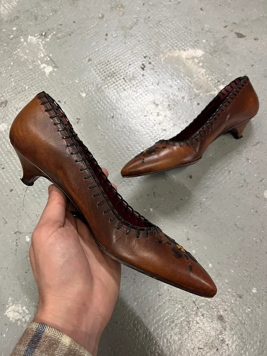 FW1999 Prada Brown Leaves Pumps iZZtdfH 8