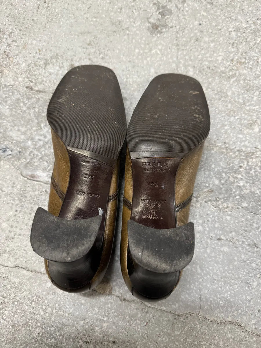FW1999 Prada Brown Mary Janes Leafes Heels kSkKjfG 5