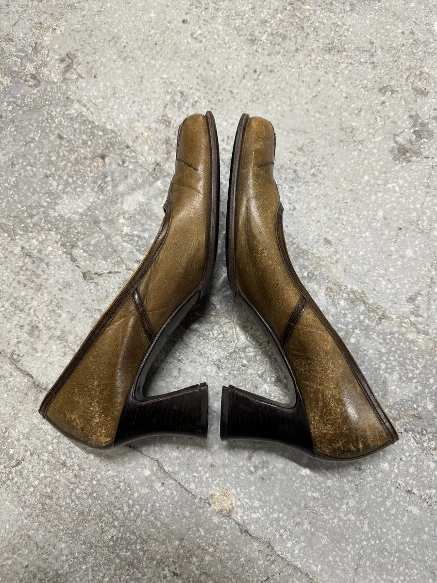 FW1999 Prada Brown Mary Janes Leafes Heels kSkKjfG 4