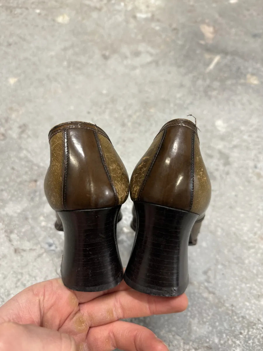 FW1999 Prada Brown Mary Janes Leafes Heels kSkKjfG 2