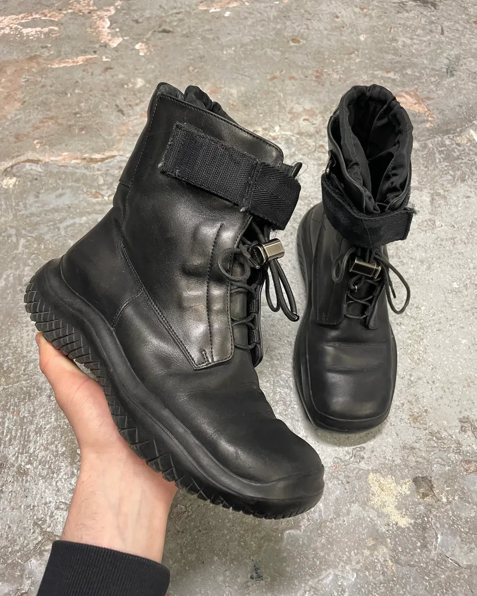 FW1999 Prada Combat Straps Black Leather Boots ElqNXZN 0