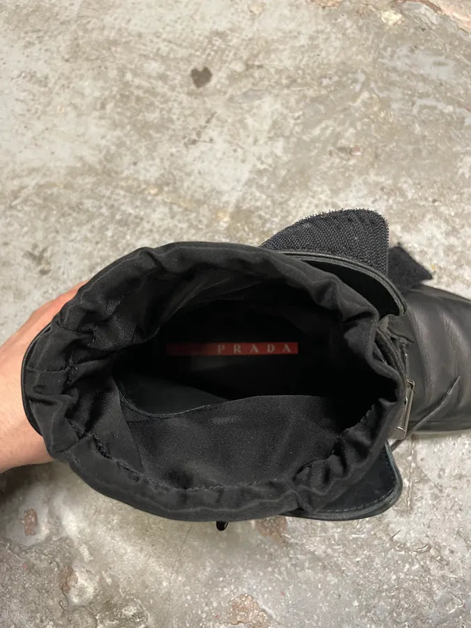 FW1999 Prada Combat Straps Black Leather Boots ElqNXZN 10