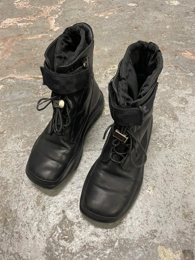 FW1999 Prada Combat Straps Black Leather Boots ElqNXZN 2