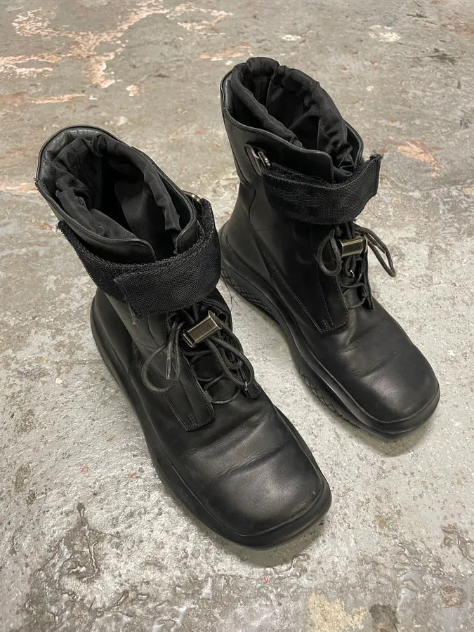 FW1999 Prada Combat Straps Black Leather Boots ElqNXZN 3