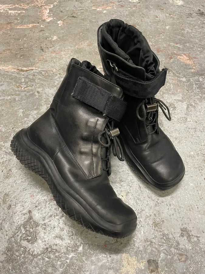 FW1999 Prada Combat Straps Black Leather Boots ElqNXZN 4