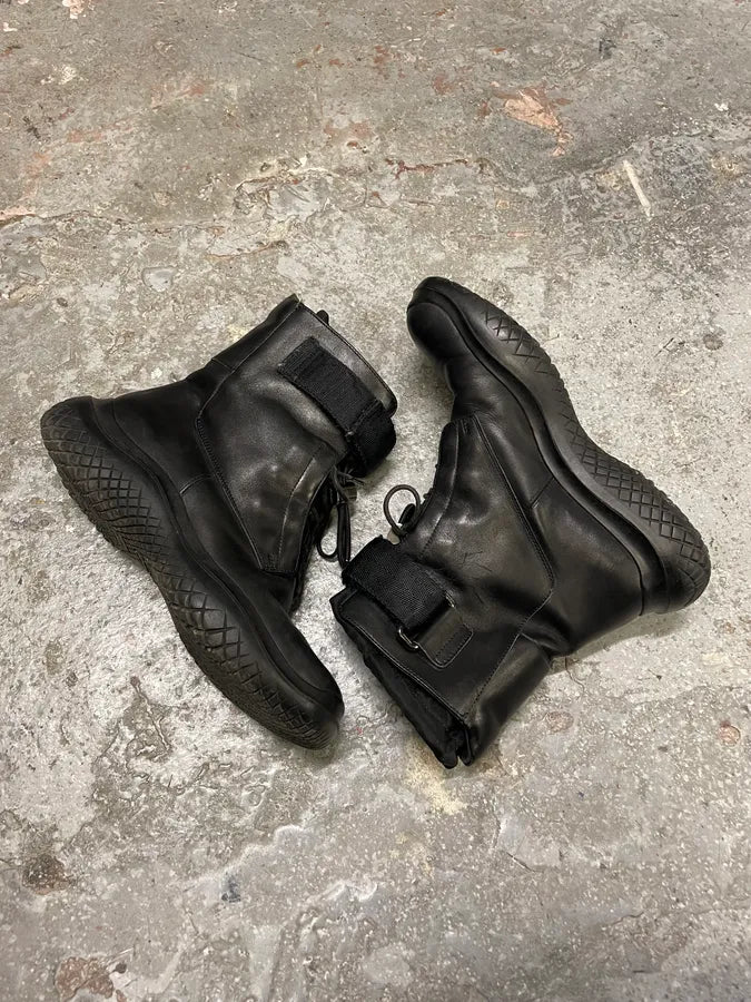 FW1999 Prada Combat Straps Black Leather Boots ElqNXZN 5
