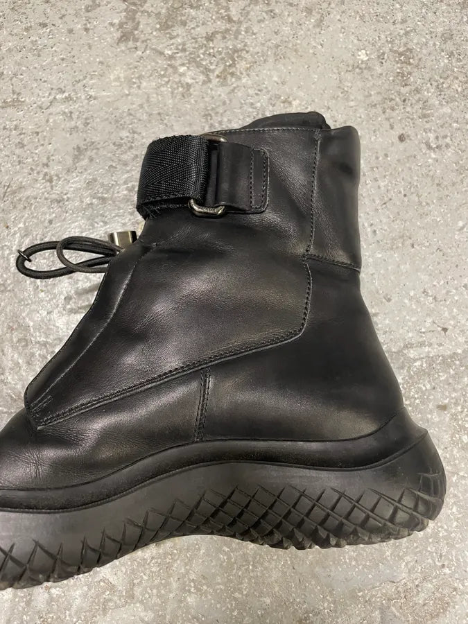 FW1999 Prada Combat Straps Black Leather Boots ElqNXZN 7