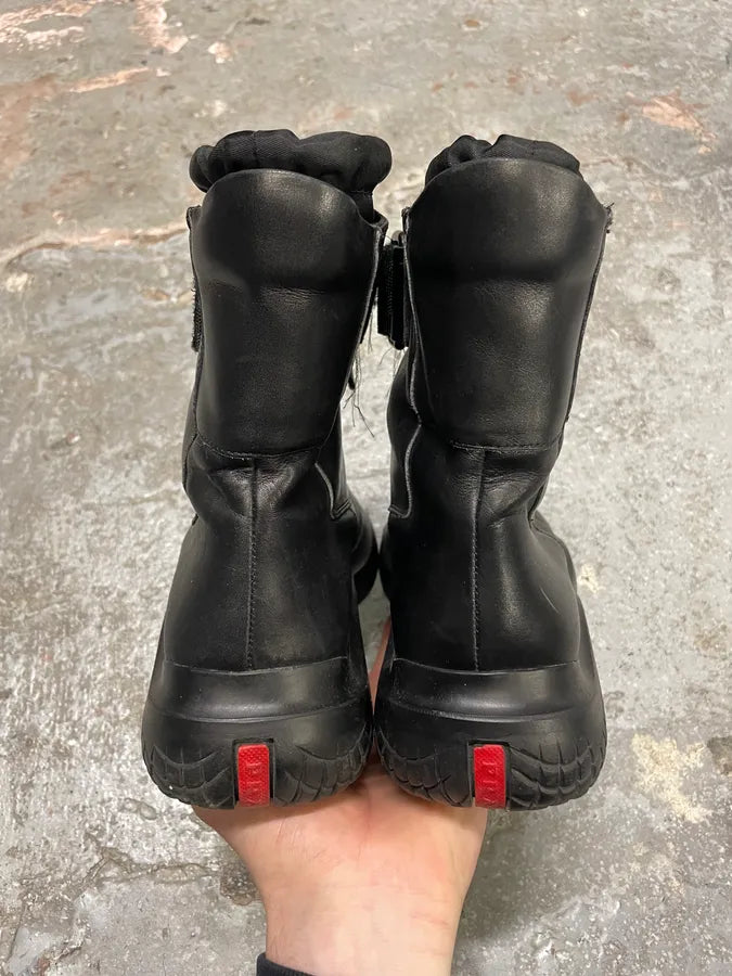FW1999 Prada Combat Straps Black Leather Boots ElqNXZN 8