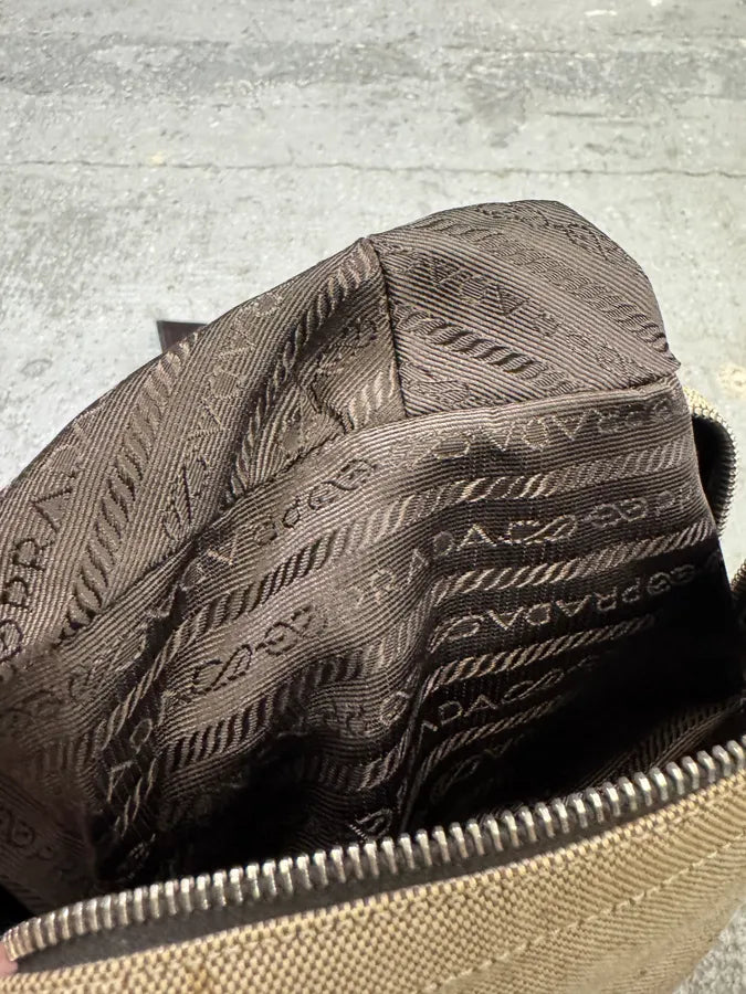 FW1999 Prada Crossbody Beige Linen & Leather Bag BfIfkUC 9