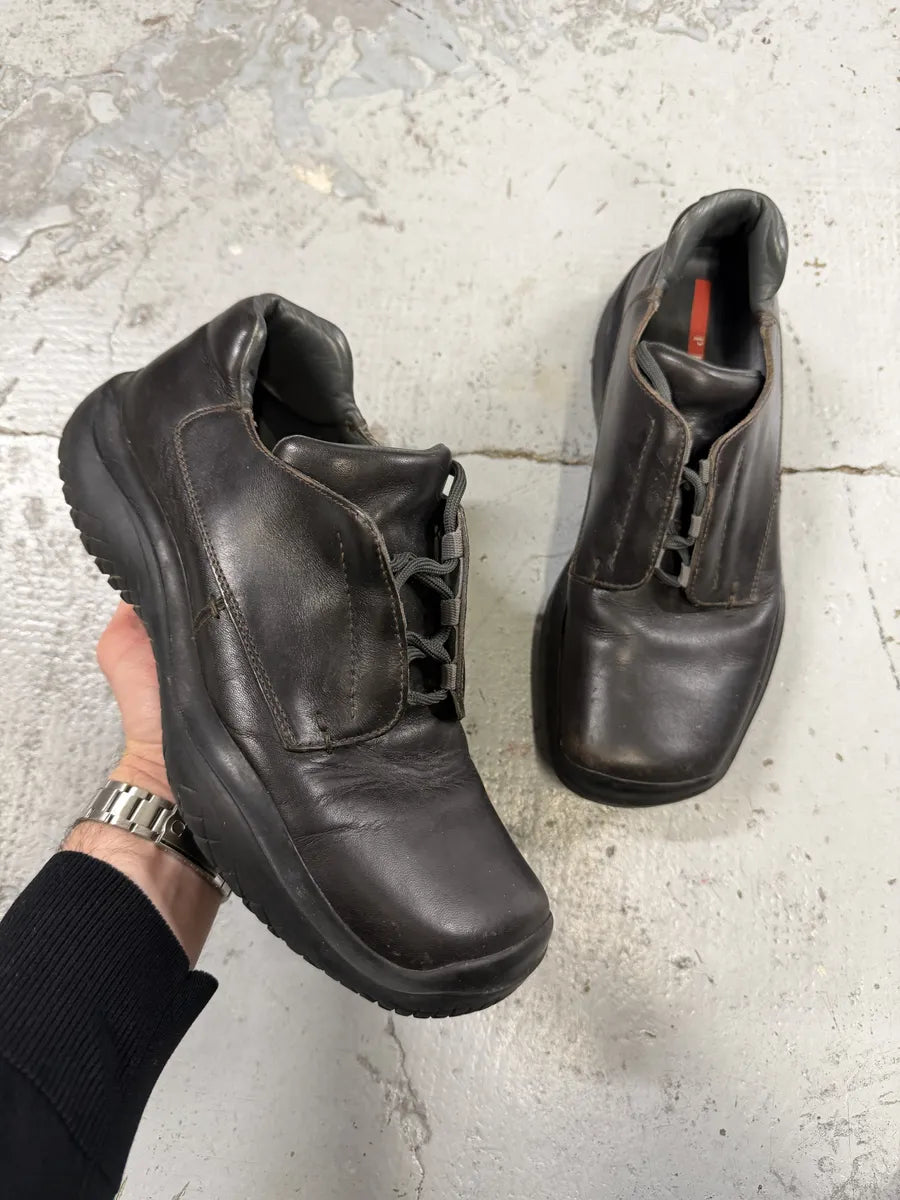 FW1999 Prada Dark Brown Leather Vibram Boots irXchOP 0