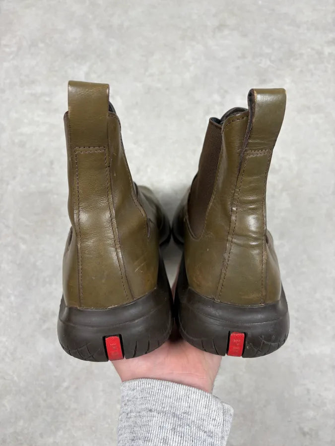 FW1999 Prada Green Forest Leather Vibram Ankle Boots oVpesah 5