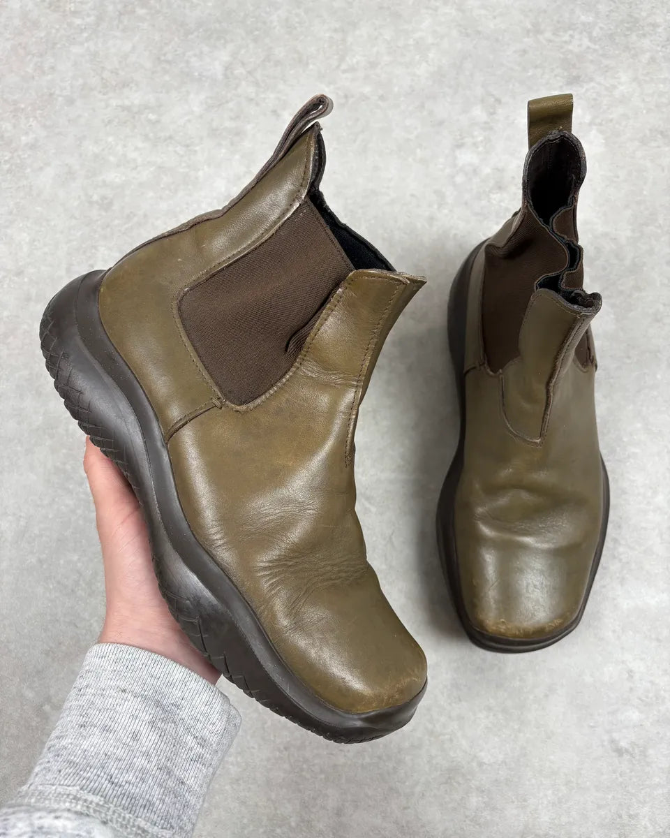 FW1999 Prada Green Forest Leather Vibram Ankle Boots oVpesah 0