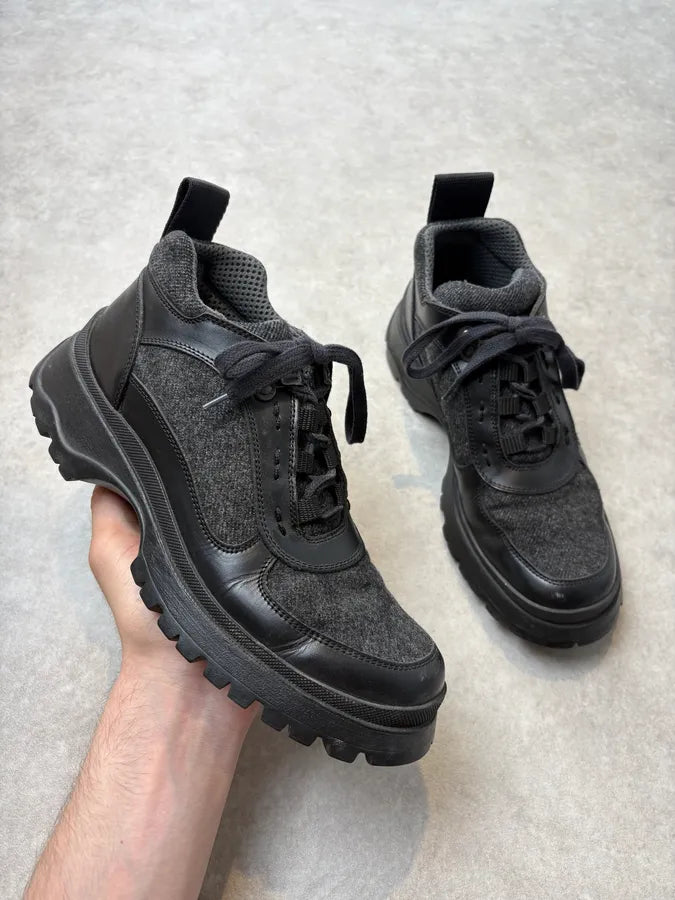 FW1999 Prada Grey & Black Hybrid Leather Vibram Boots lDNVQVs 0