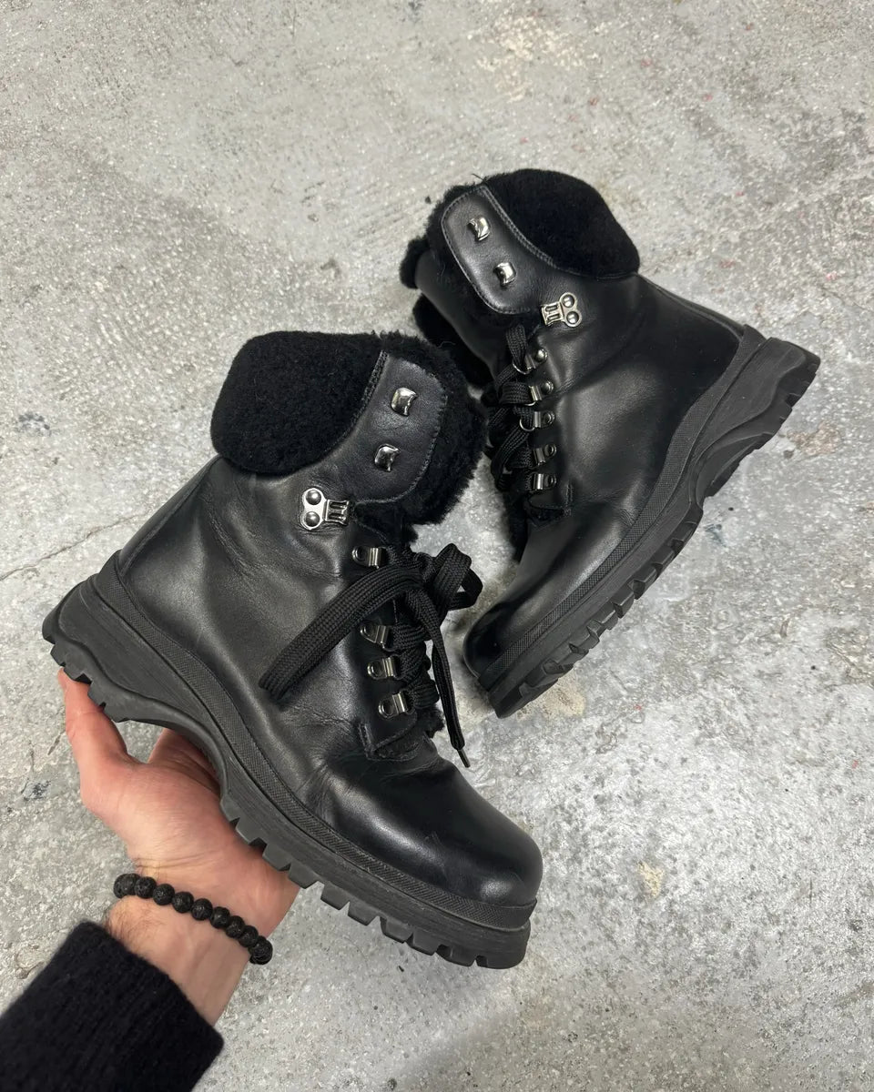 FW1999 Prada High Black Leather Vibram Boots (39eu/us6.5) 0