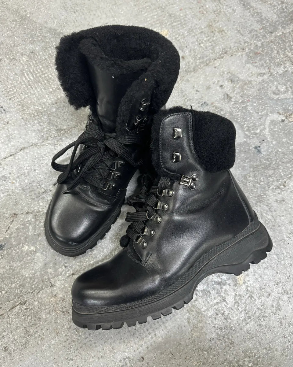 FW1999 Prada High Black Leather Vibram Boots (39eu/us6.5) 1