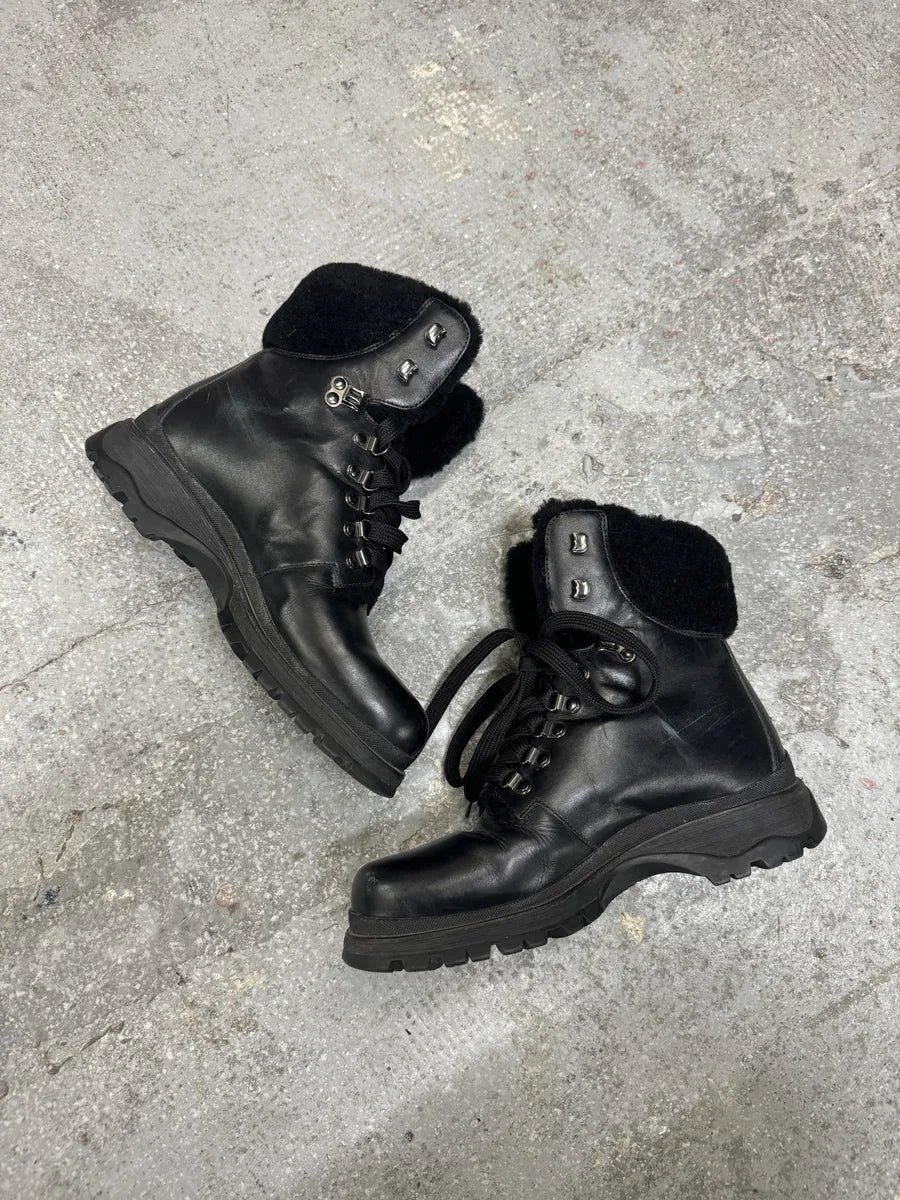 FW1999 Prada High Black Leather Vibram Boots (39eu/us6.5) 2