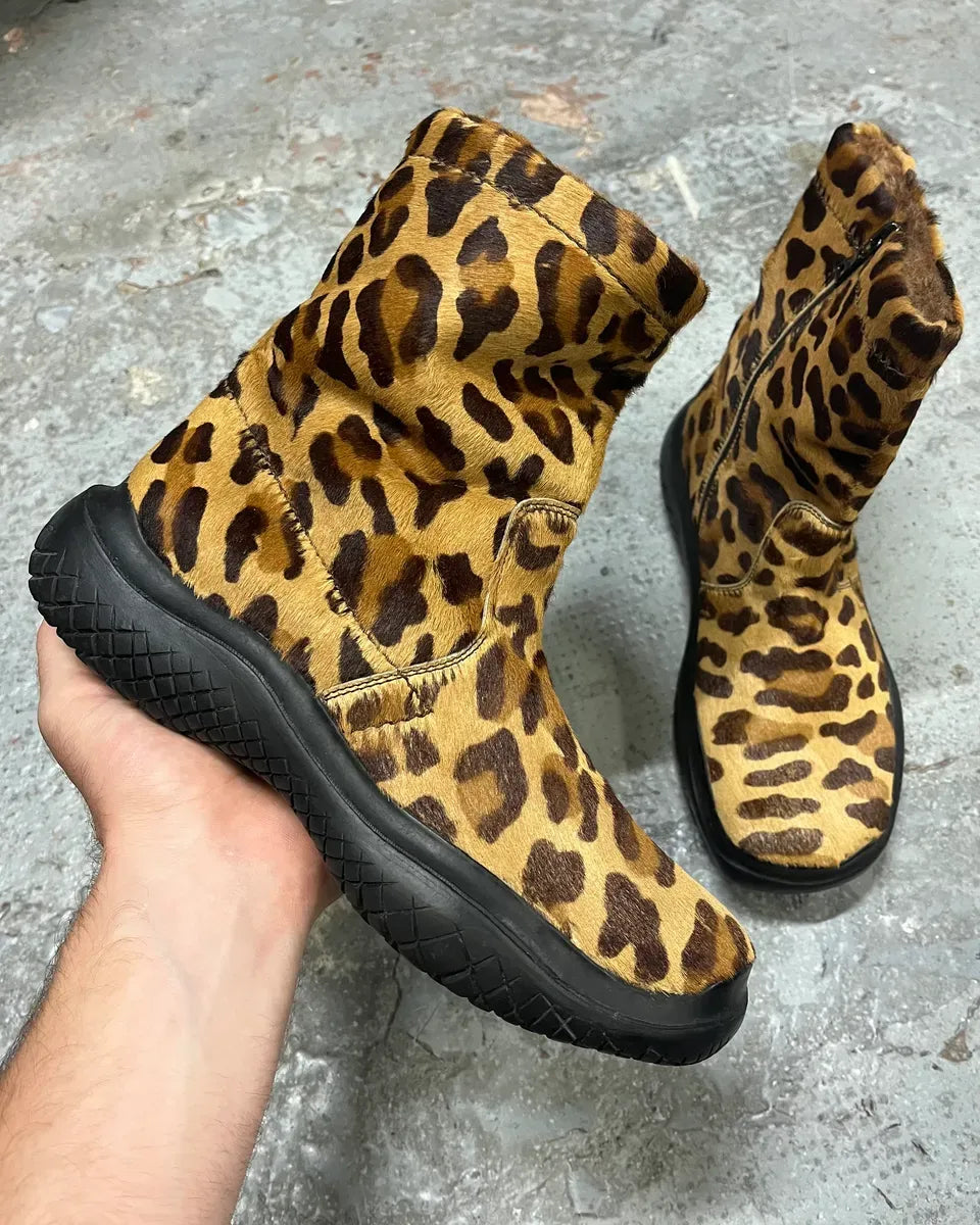 FW1999 Prada Leopard Pony Hair Leather Vibram Boots DqXbIEU 0