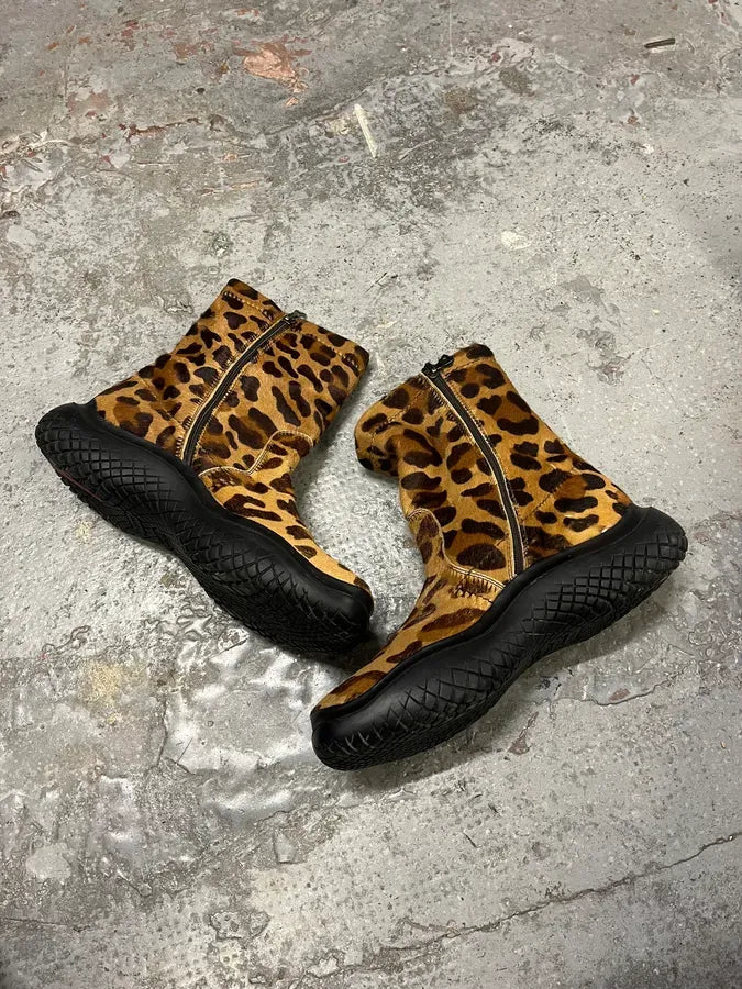 FW1999 Prada Leopard Pony Hair Leather Vibram Boots DqXbIEU 2